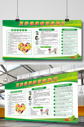 绿色清新夏季健康教育宣传栏展板图片