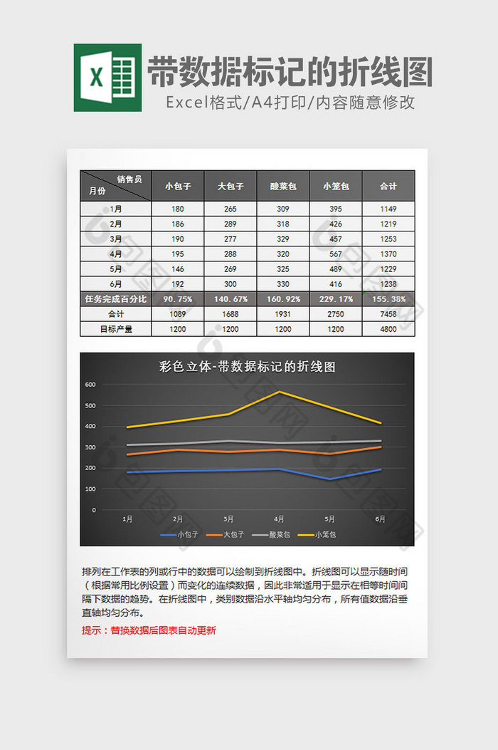 黑色统计带数据标记的折线图excel模板图片图片