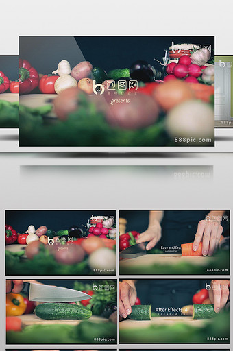 AE模板实拍厨房蔬菜素材合成片头标题图片