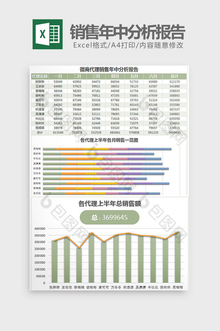 微商代理销售年中分析报告Excel模板简图片图片