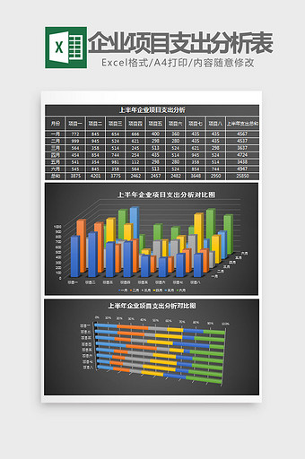 黑上半年企业项目支出分析表Excel模板图片