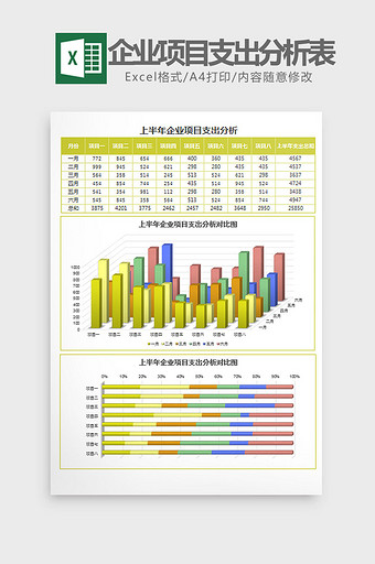 黄上半年企业项目支出分析表Excel模板图片