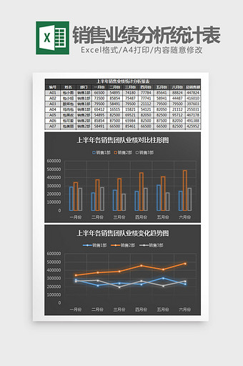 上半年销售业绩统计表Excel模板图片