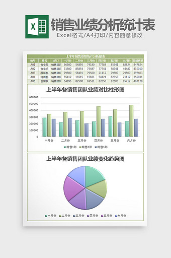 半年销售业绩分析统计表Excel模板图片