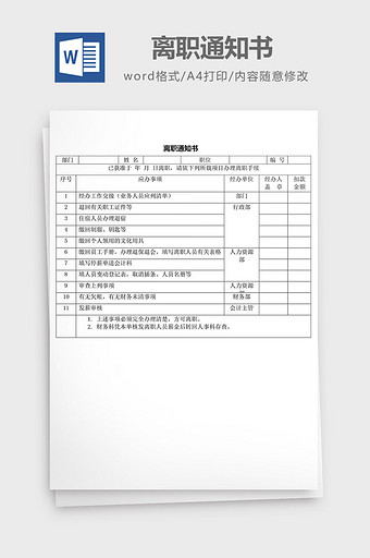 人力资源管理离职通知书word文档图片