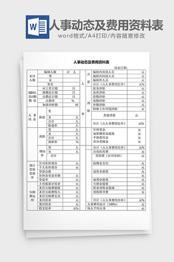 人力资源管理人事动态费用资料word模板图片