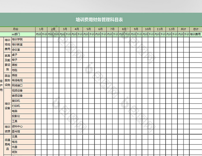 公司培训预算费用明细表excel模板