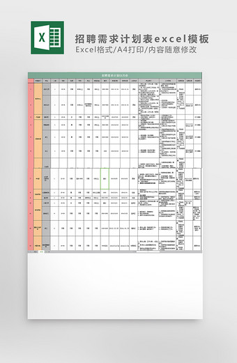 招聘需求计划表excel模板图片