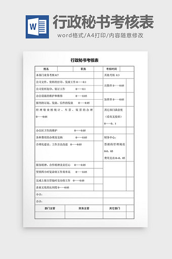 行政秘书考核表word文档图片