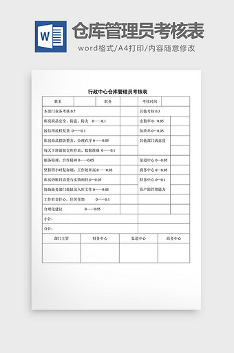 行政中心仓库管理员考核表word文档图片