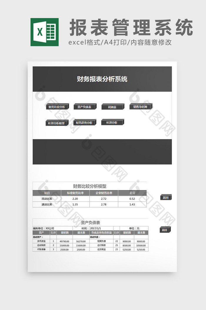 财务报表管理系统excel表格模板图片图片