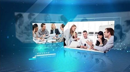 蓝色粒子企业商务图片展示AE模板