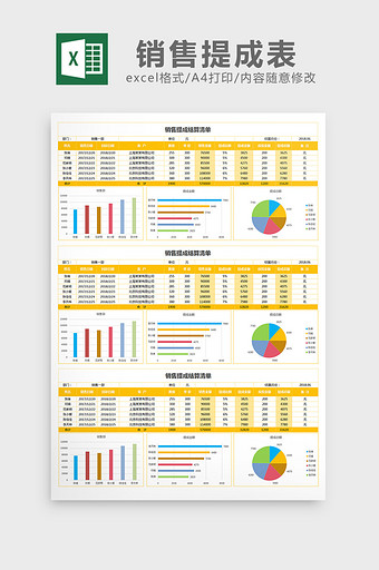 彩色实用销售提成表Excel图表模板