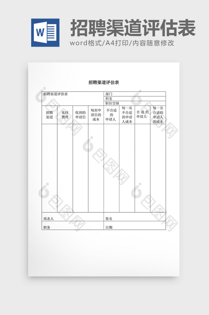人事管理招聘渠道评估表word文档图片图片