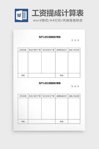 人事管理生产人员工资提成表word文档图片