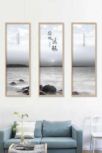 新中式客厅书房装饰画无框画三联画图片