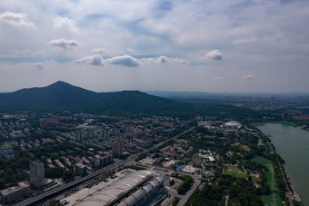 江苏南京玄武湖城市风光航拍摄影图