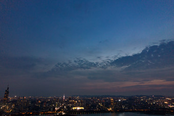 江苏南京玄武湖城市夜景灯光航拍摄影图