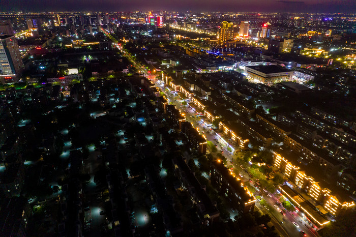 山东东营城市夜景灯光航拍摄影图