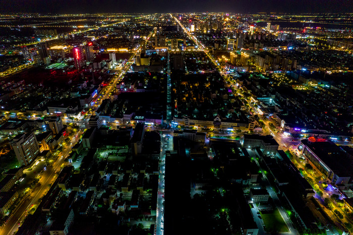 山东东营城市夜景灯光航拍摄影图