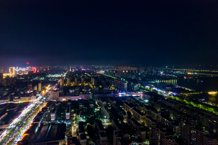 山东东营城市夜景灯光航拍摄影图