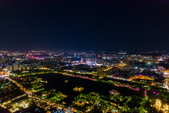 山东济南城市夜景灯光秀航拍摄影图