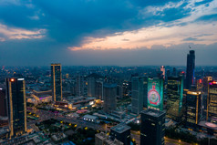 山东济南城市夜幕降临夜景灯光航拍摄影图