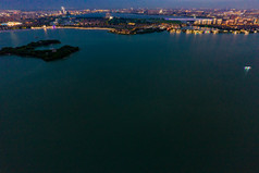 苏州金鸡湖日落晚霞夕阳夜景航拍摄影图