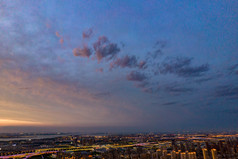 苏州金鸡湖日落晚霞夕阳夜景航拍摄影图