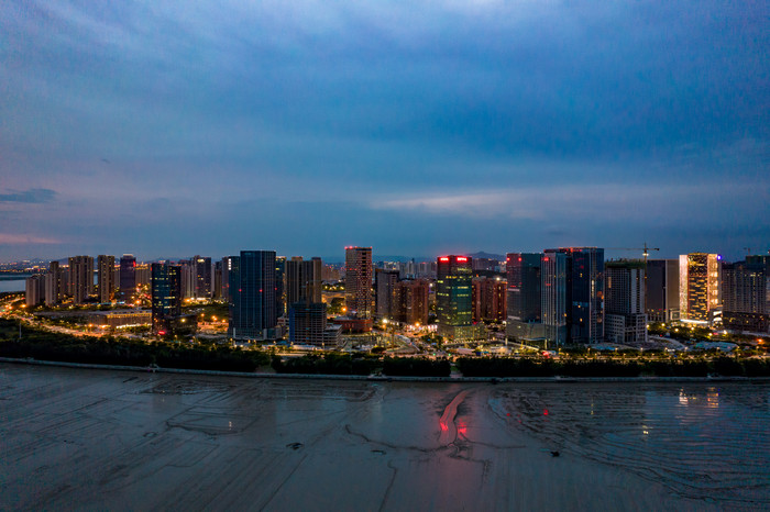 福建泉州东海新区夜景灯光航拍摄影图