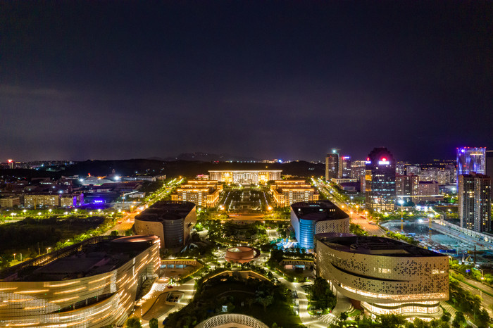 福建泉州市民广场市政府夜景灯光航拍摄影图