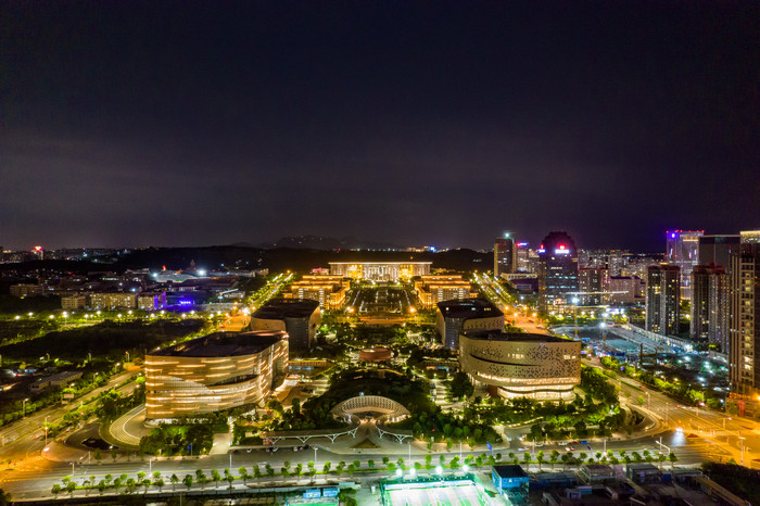 福建泉州市民广场市政府夜景灯光航拍摄影图