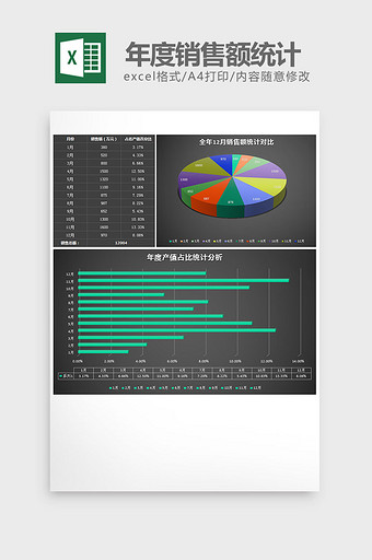 立体公司年度销售额统计表excel模板图片