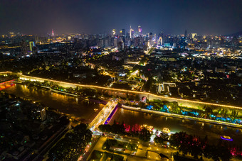 江苏南京中华门夜景灯光航拍摄影图