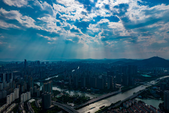 江苏无锡城市风光光晕光影航拍摄影图