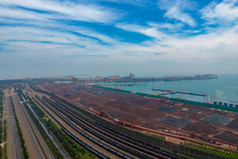 山东日照海边港口码头航拍摄影图