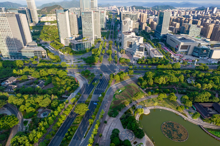 浙江台州商务区市民广场航拍摄影图