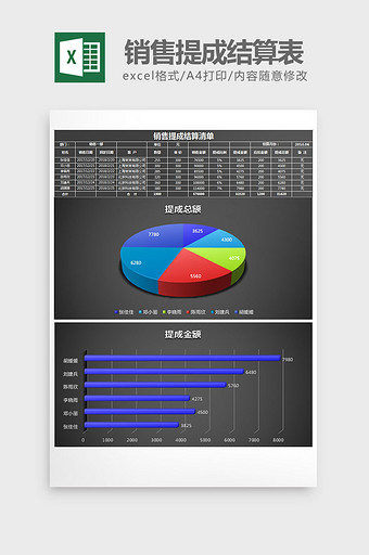 黑色立体销售提成表excel模板图片