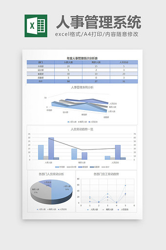 简约淡蓝色人事招聘管理分析excel表格图片