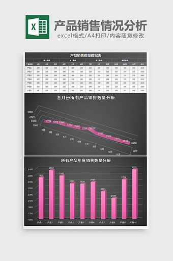 黑色立体产品销售情况分析excel模板