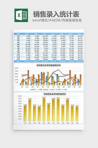 多彩时尚销售录入统计表excel模板图片