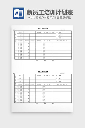 人事管理新员工培训计划表word文档图片