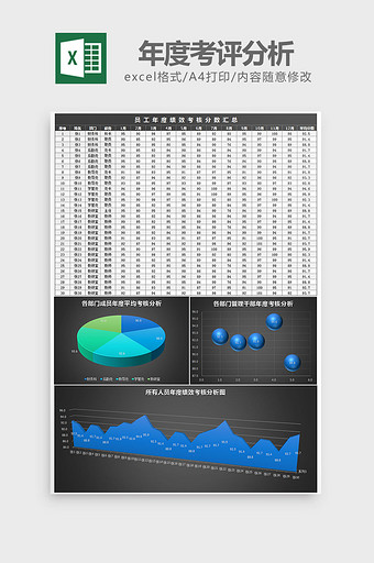 黑色立体年度考评分析excel模板图片