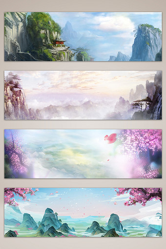 手绘中国花瓣植物背景banner海报背景图片