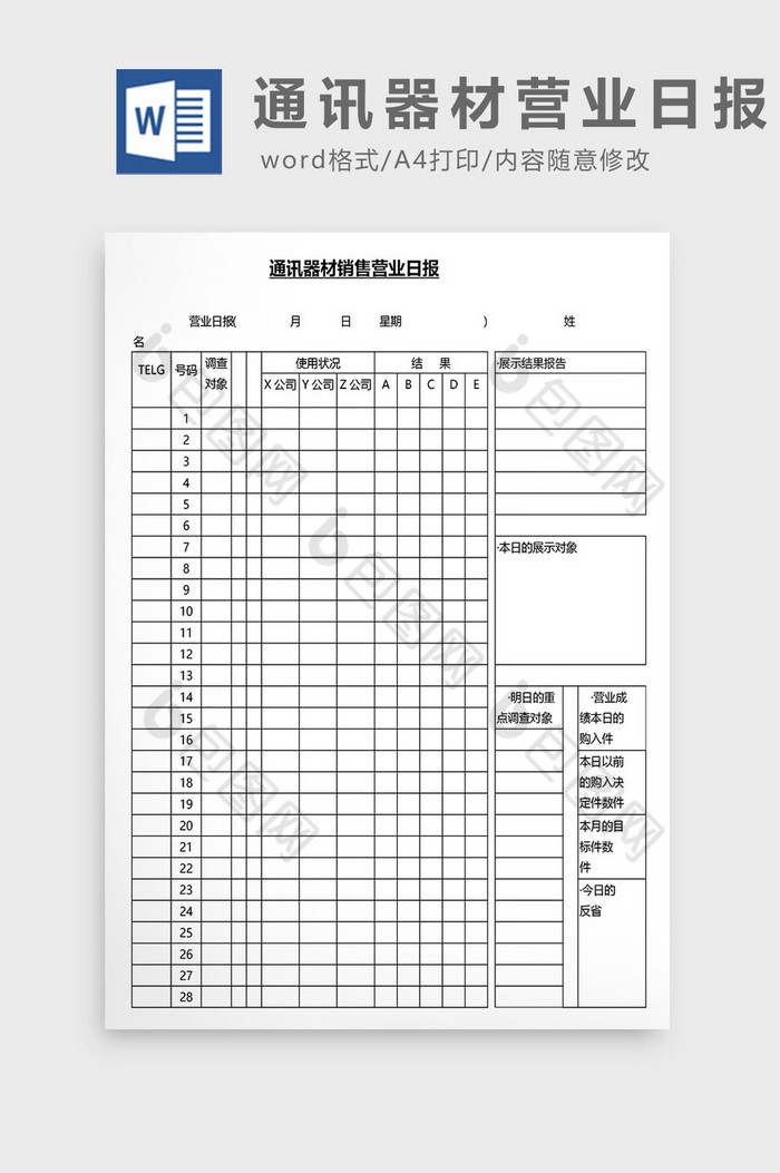 营销管理通讯器材营业日报Word文档图片图片