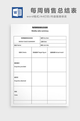 营销管理每周销售总结表Word文档图片