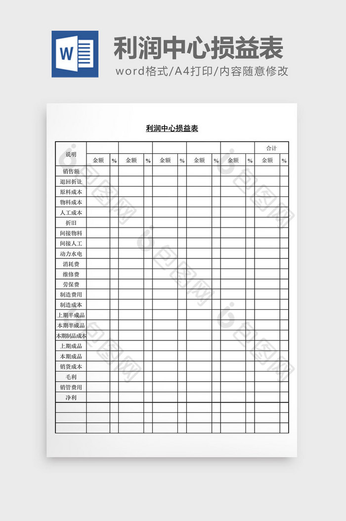 利润中心损益表word文档图片图片