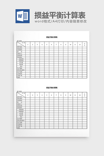 损益平衡计算表word文档图片