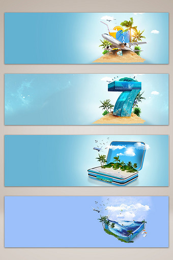 3D立体旅游风景banner海报背景图片