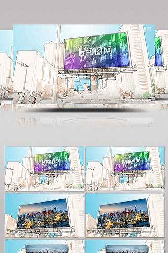 城市公告牌草绘风格动画AE模板图片